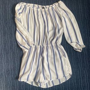 White with blue strip romper